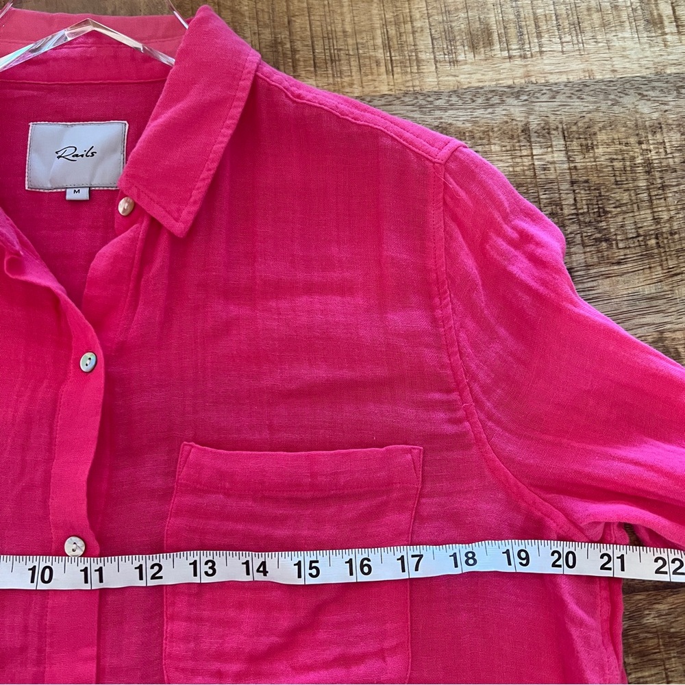 Rails Ellis Gauze Button Down Shirt Pink Hibiscus Organic Cotton M - Picture 8 of 11